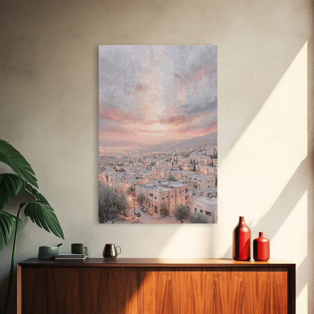 Dawn Over Bethlehem, Framed Canvas Print, Christmas Wall Art, Christian Art Print, Christian Christmas Art, Modern Christian Painting, Chri