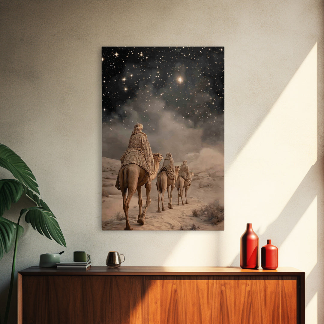 Night Star Path – Framed Canvas Print – Christian Christmas Art – Christian Wall Art – Christian Art Canvas – Jesus Painting – Christmas Ar