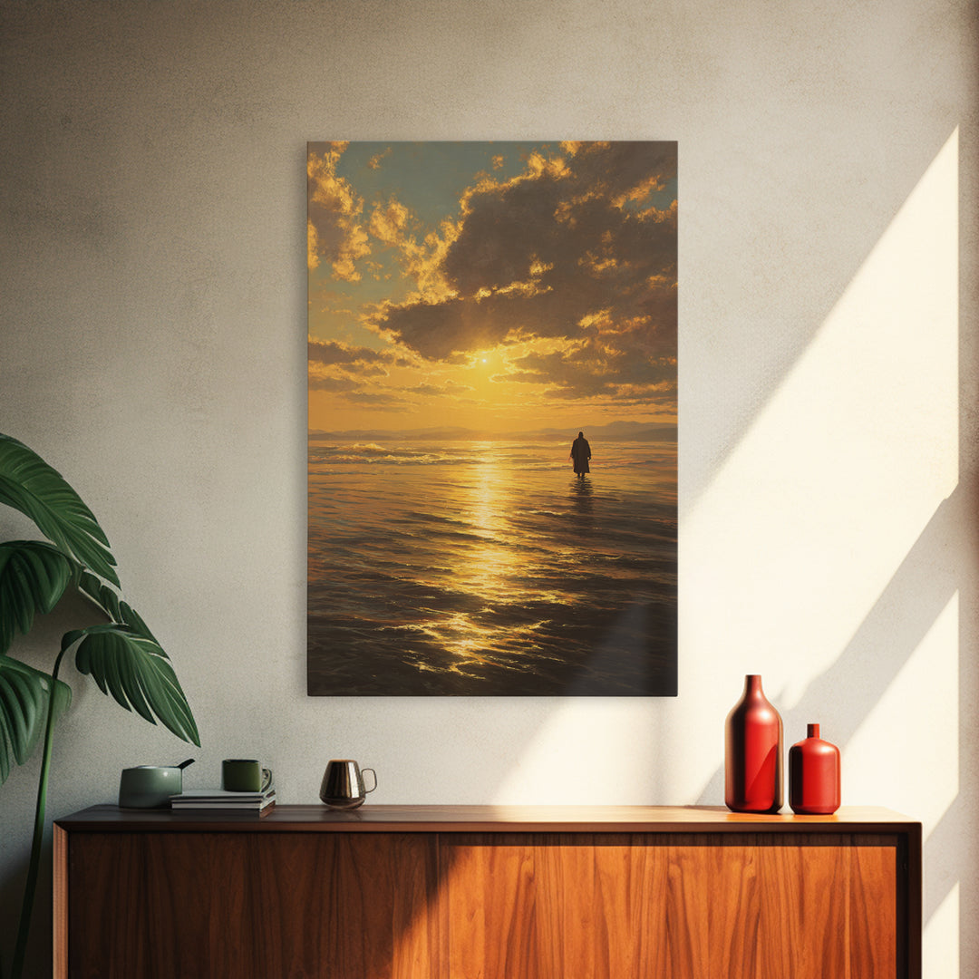 Golden Crossing – Framed Canvas Print – Christian Art Canvas – Jesus Painting – Christian Wall Art – Moody Christian Art – Christian Christ
