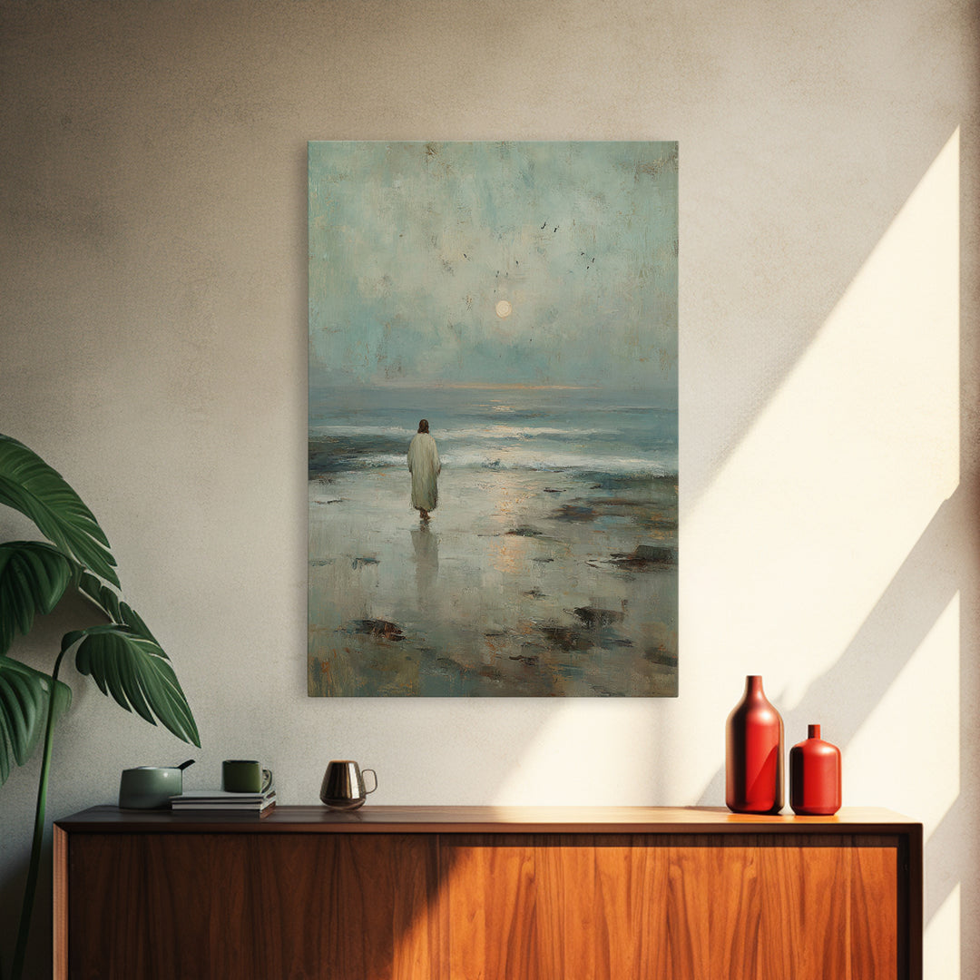 Dawn Walk – Framed Canvas Print – Christian Wall Art – Jesus Painting – Christian Art Canvas – Modern Christian Art – Subtle Christian Art