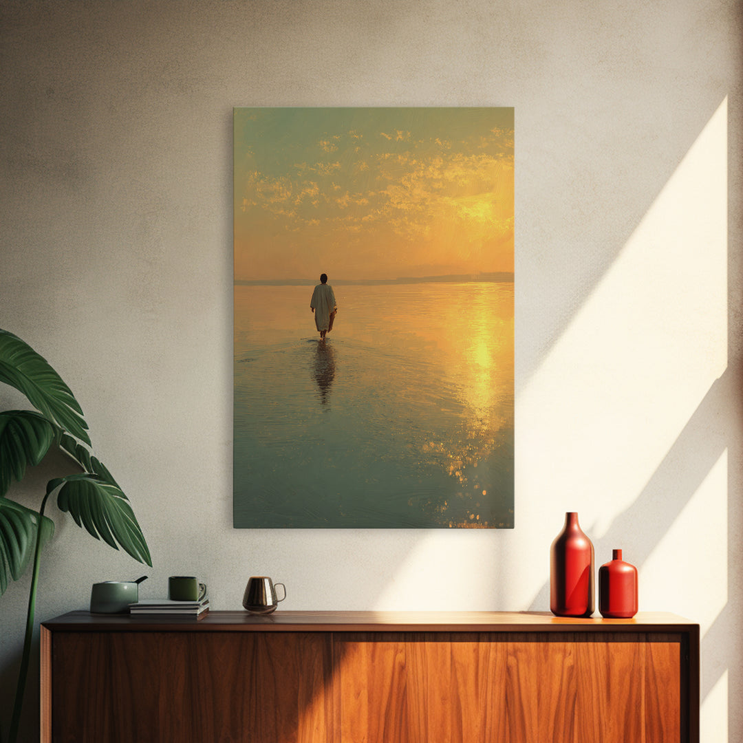Sunlit Path – Framed Canvas Print – Jesus Painting – Christian Wall Art – Christian Art Canvas – Modern Christian Painting – Christian Art