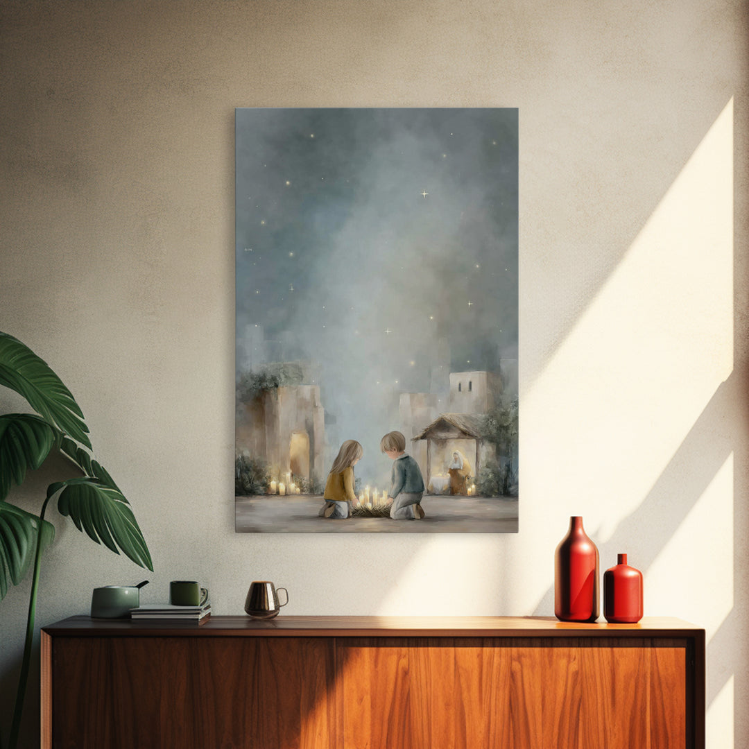 Starry Nativity – Framed Canvas Print – Christian Christmas Art – Christmas Art – Christian Art Canvas – Framed Christmas Art – Christian W