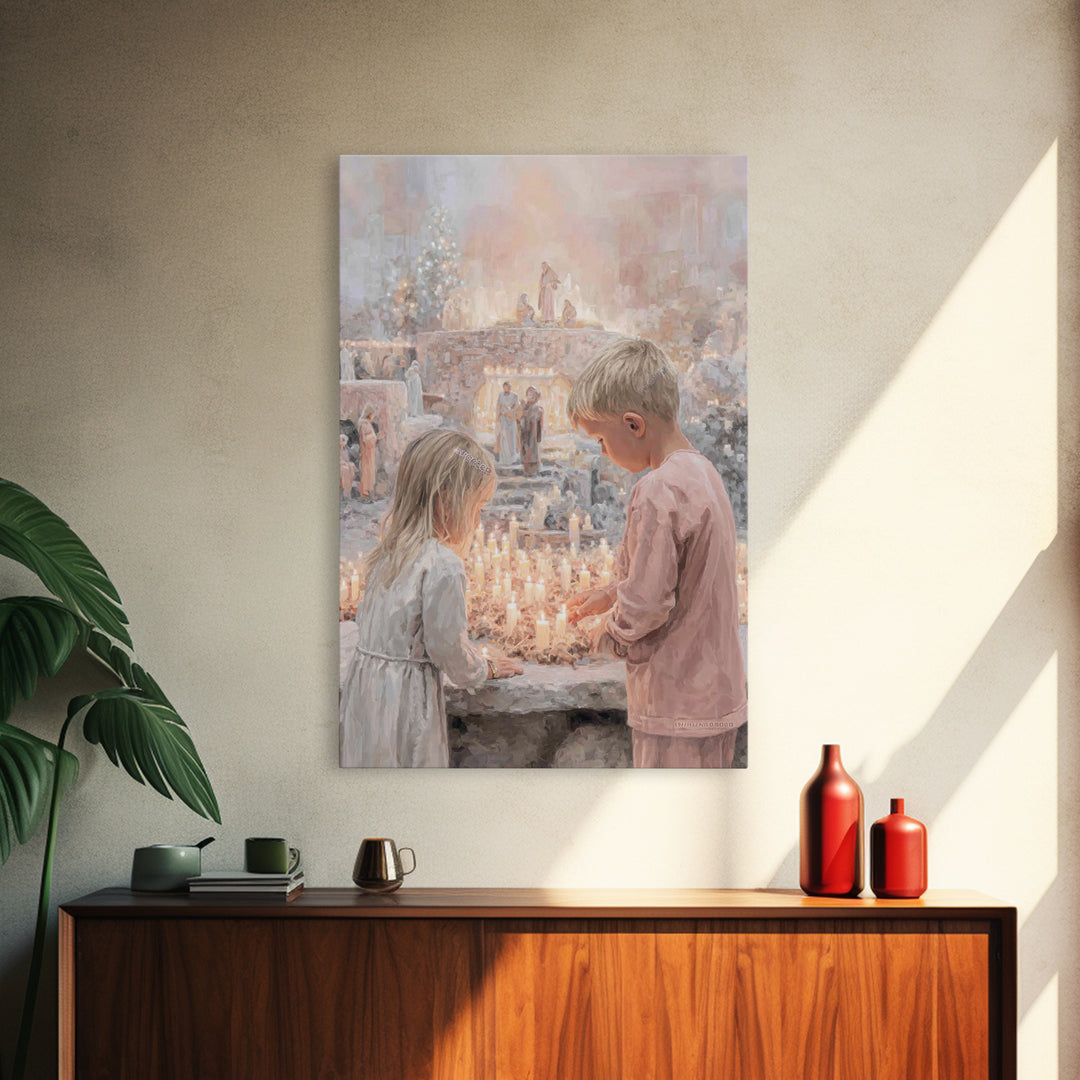 Starry Vigil – Framed Canvas Print – Christian Wall Art – Christian Christmas Art – Jesus Christmas Art – Christian Art Canvas – Christmas
