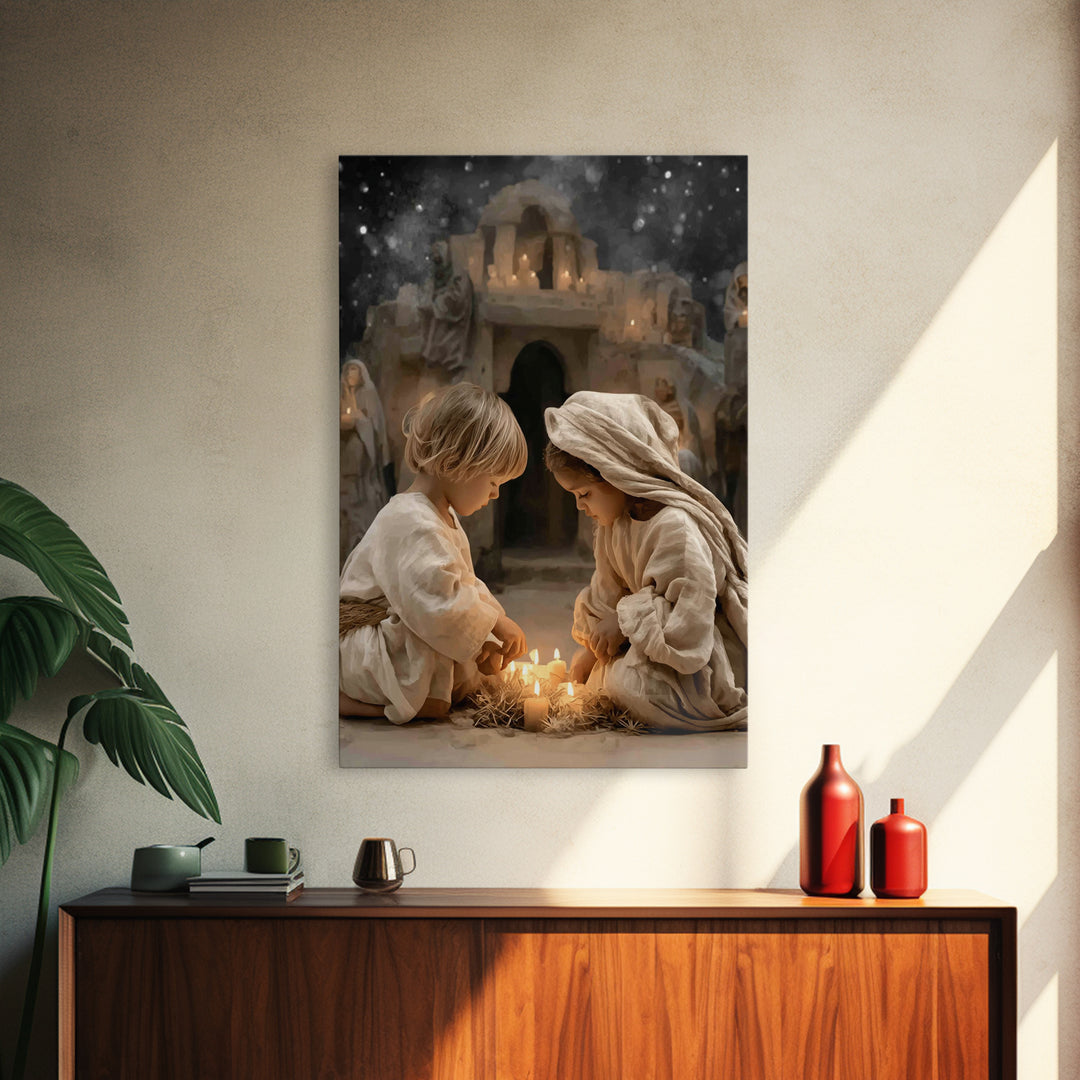 Holy Night Prayer – Framed Canvas Print – Christian Art Canvas – Christian Christmas Decor – Jesus Christmas Art – Christmas Art Prints – C
