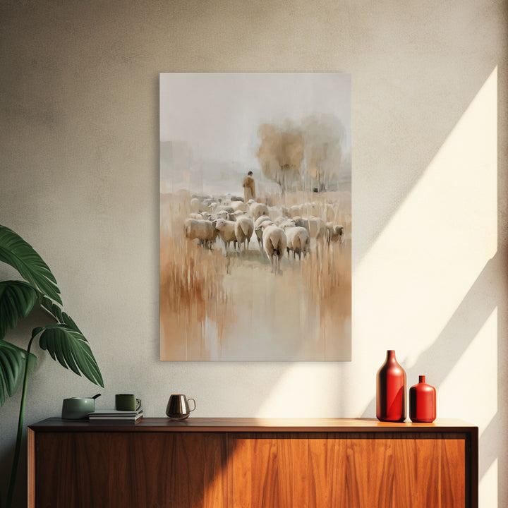 Golden Pasture Calm – Framed Canvas Print – Christian Art Canvas – Christian Wall Art – Christian Painting – Large Christian Art – Subtle C