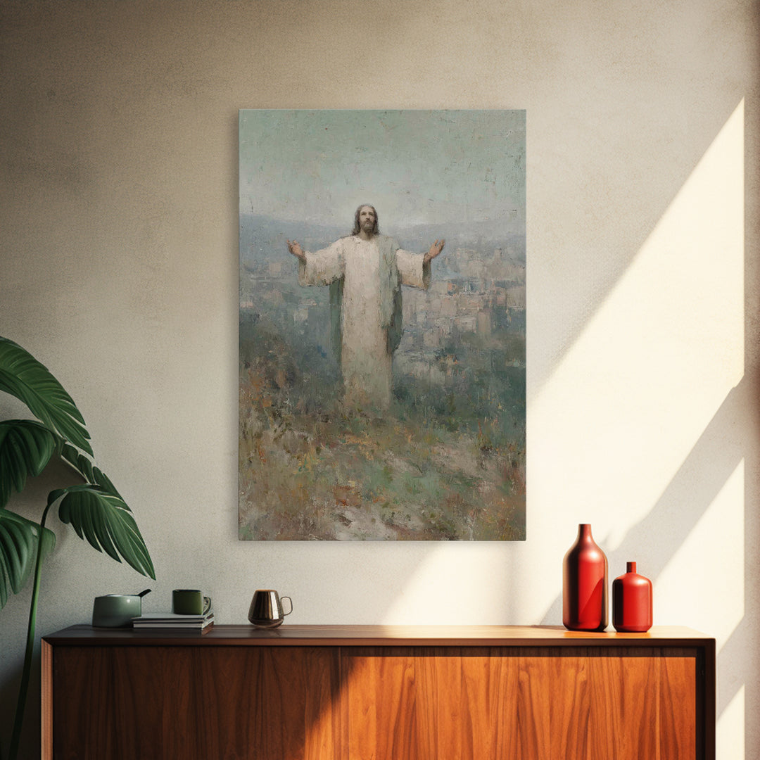 Hillside Blessing – Framed Canvas Print – Christian Art Painting – Jesus Wall Art – Modern Christian Art – Christmas Art Prints – Christian