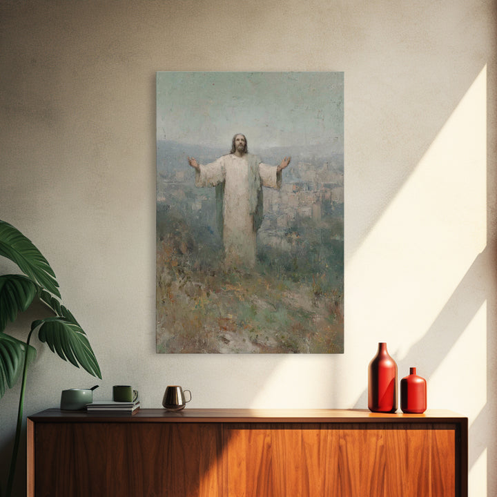 Hillside Blessing – Framed Canvas Print – Christian Art Painting – Jesus Wall Art – Modern Christian Art – Christmas Art Prints – Christian