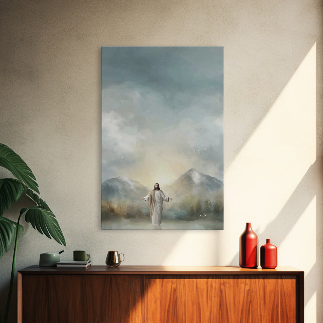 Mountain Light Mercy – Framed Canvas Print – Jesus Painting – Christian Wall Art – Christian Art Print – Christmas Art – Christian Decorati