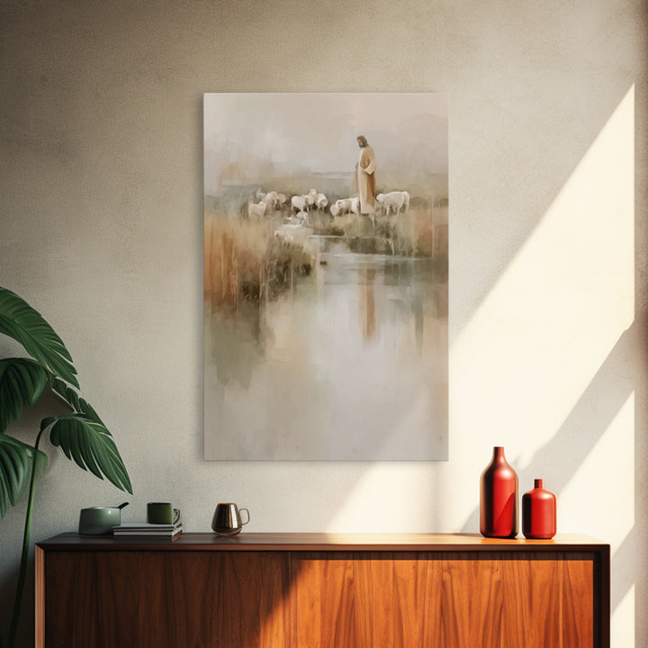 Quiet Shepherd Peace, Framed Canvas Print, Christian Wall Art, Jesus Painting, Christian Art Canvas, Subtle Christian Art, Christian Gift