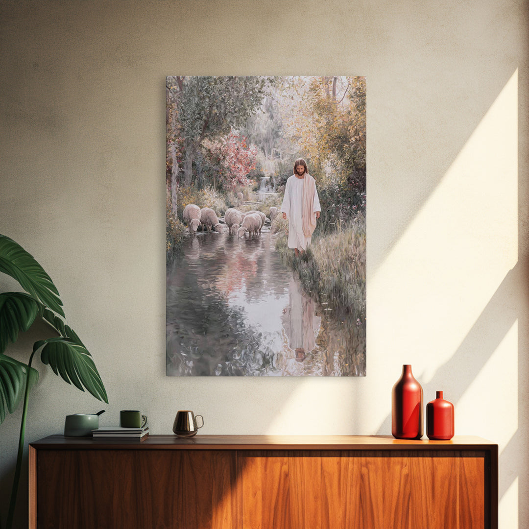 Pastoral Stream Light | Framed Canvas Print | Jesus Wall Art | Christian Art Painting | Subtle Christian Paintings | Christian Decor | Chri
