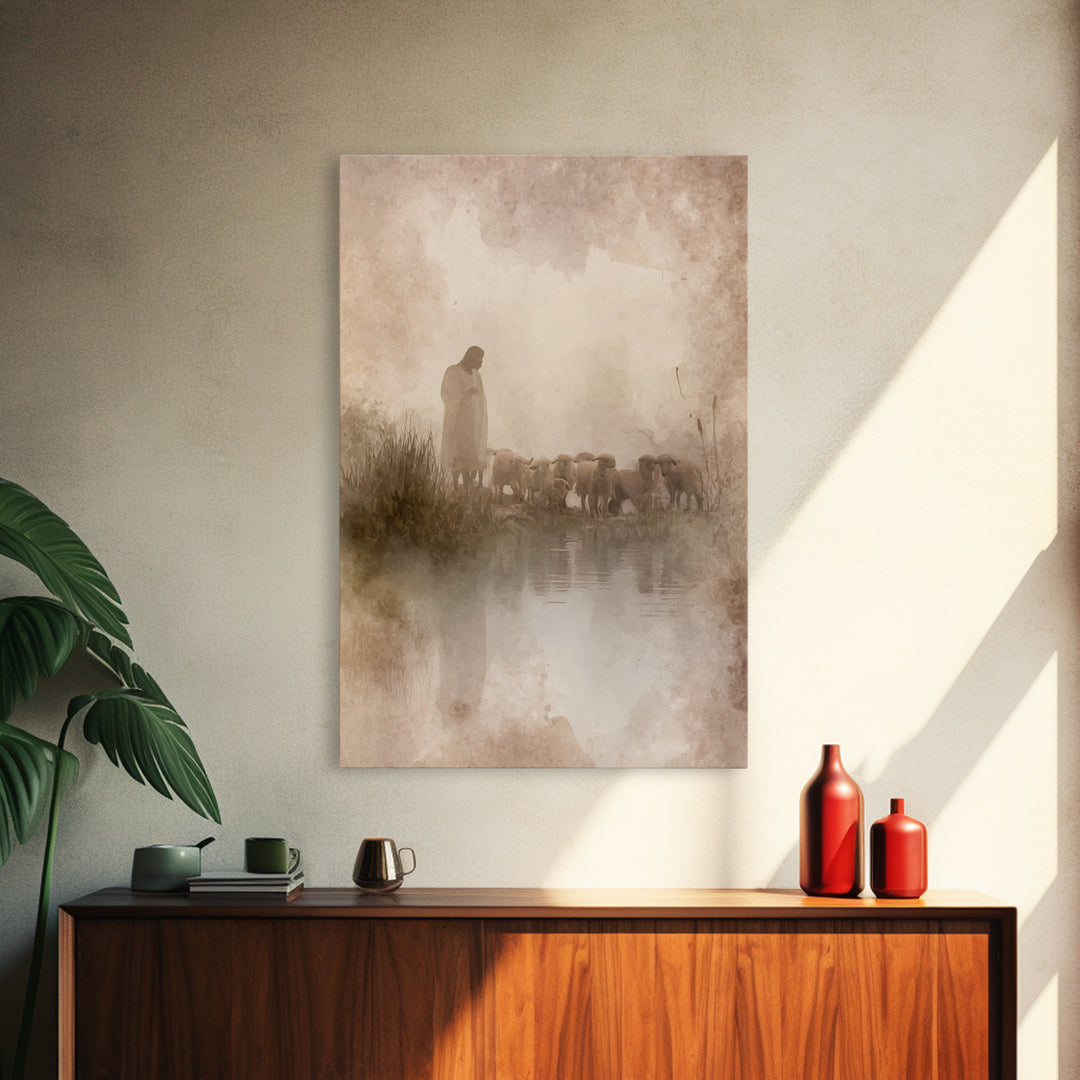 Storm Shepherd Vigil, Framed Canvas Print, Jesus Painting Canvas, Christian Wall Art, Moody Christian Art, Christian Art Print, Christian D