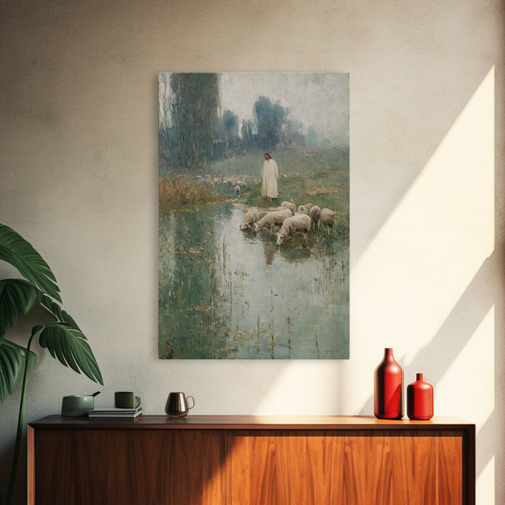 Gentle Meadow Guide – Framed Canvas Print – Subtle Christian Art – Jesus Wall Art – Christian Art Canvas – Christian Gift – Christian Art P