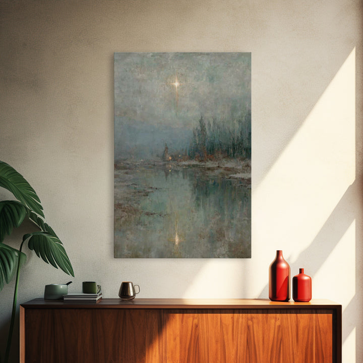 Light Over Still Waters | Framed Canvas Print | Christian Art Canvas | Christian Wall Art | Vintage Christian Art | Christmas Art Prints |