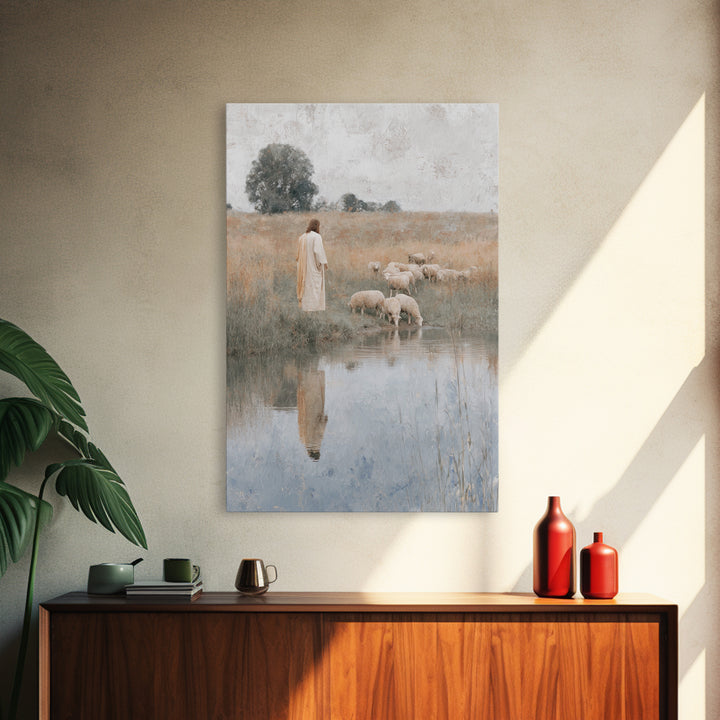 Fieldside Shepherd Hope | Framed Canvas Print | Christian Wall Art | Jesus Art Print | Christian Art Canvas | Modern Christian Art | Christ