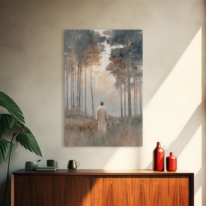 Dawn Path Reverence | Framed Canvas Print | Christian Art Canvas | Christian Wall Art | Jesus Painting | Modern Christian Art