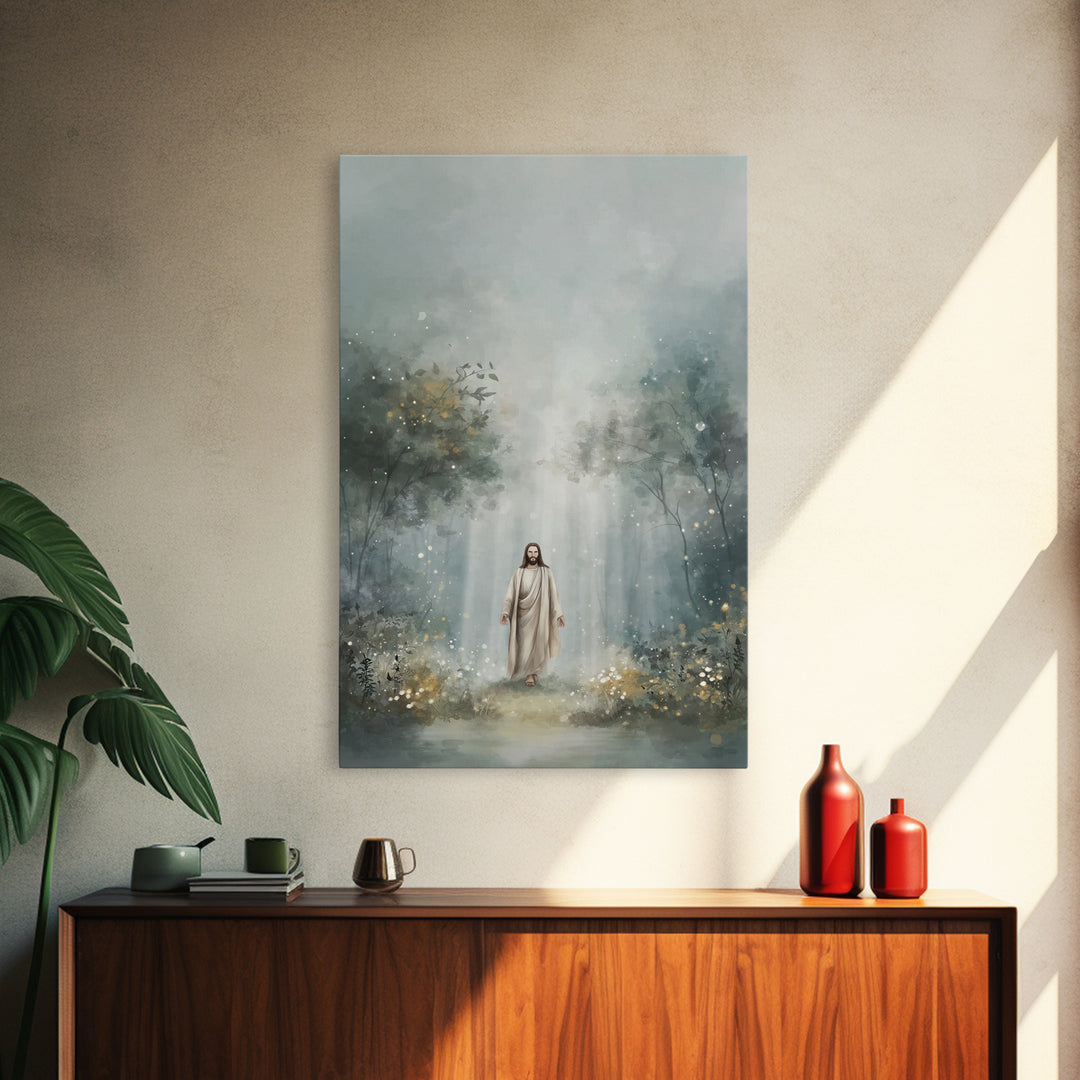 Glory In The Garden, Framed Canvas Print, Christian Wall Art, Christian Art Canvas, Jesus Painting, Subtle Christian Art