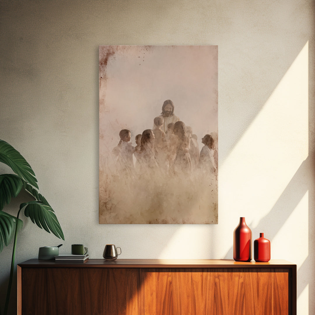 Children of Heaven, Framed Canvas Print, Christian Art Canvas, Christian Wall Art, Jesus Painting, Christian Art Prints