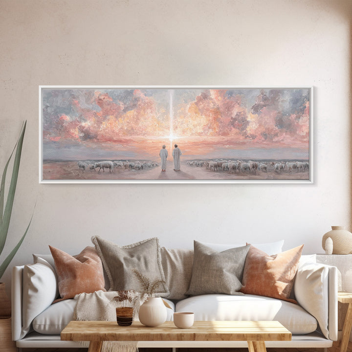 Soft Meadow Grace, Framed Canvas Print, Christian Wall Art, Panoramic Painting, Christian Art Canvas, Jesus Christmas Art, Christian Painti