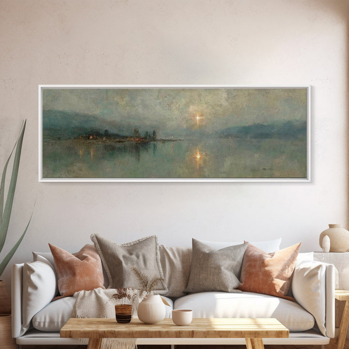 Midnight Bethlehem Light – Framed Canvas Print – Panoramic Art – Christian Wall Art – Christian Art Canvas – Christmas Art – Modern Christi