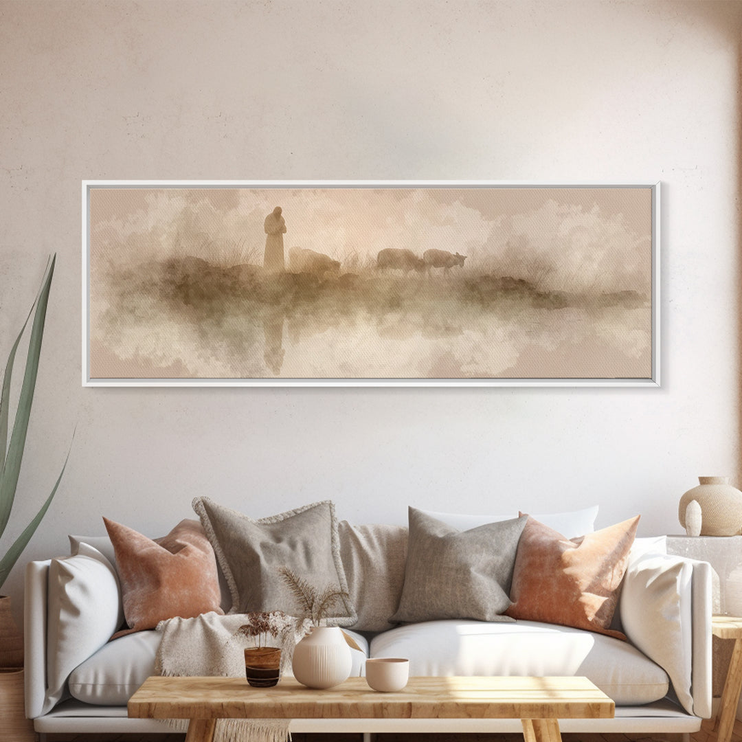Silent Morning Watch – Framed Canvas Print – Panoramic Print – Christian Art Canvas – Jesus Painting – Christian Art