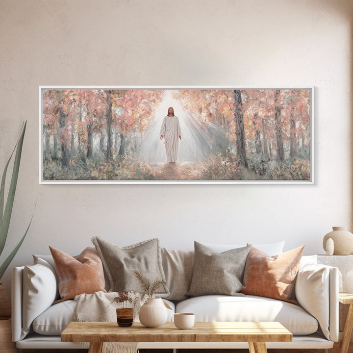 Radiant Savior Path, Framed Canvas Print, Christian Wall Art, Jesus Painting, Panoramic Art, Christmas Wall Art