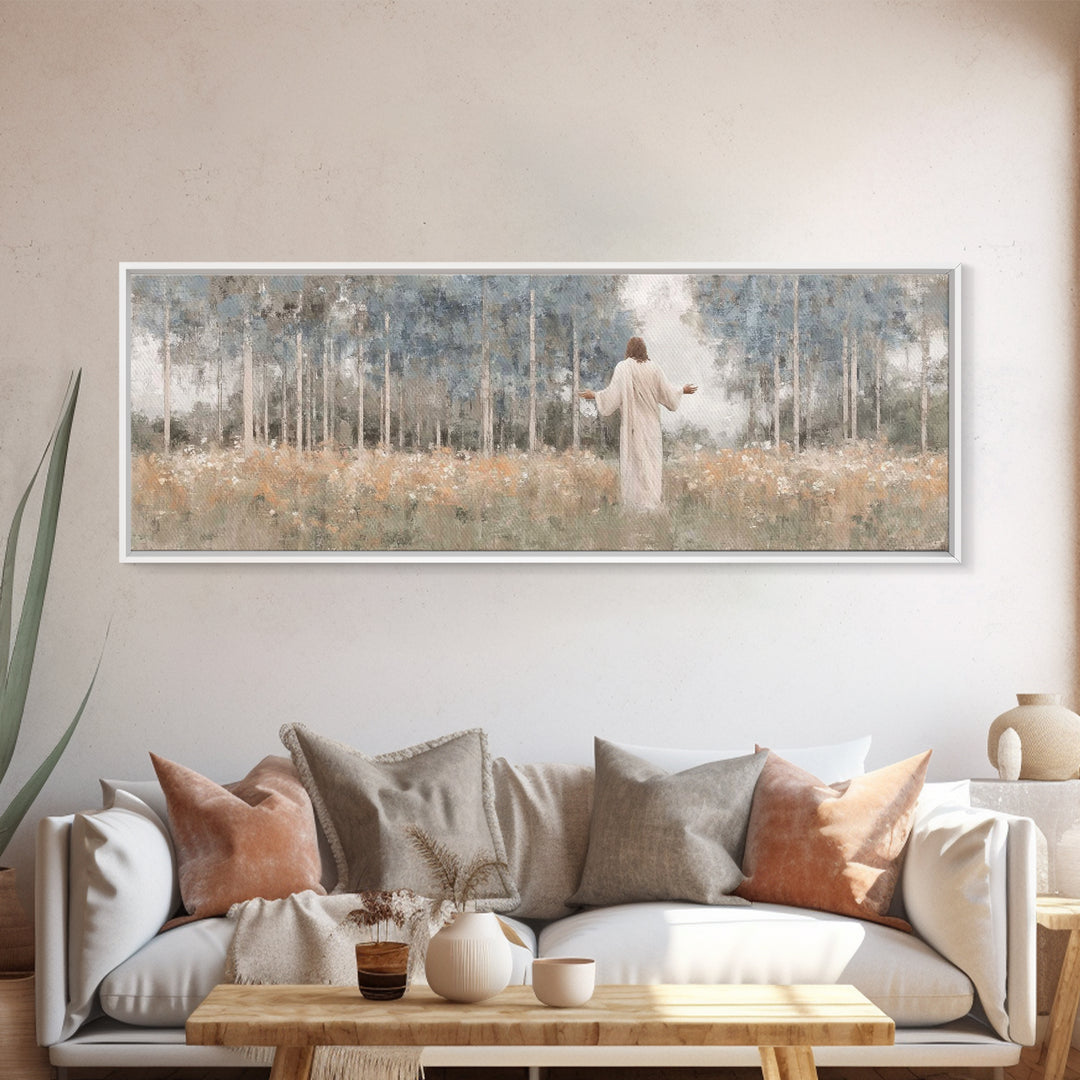 Garden Of Grace | Framed Canvas Print | Christian Art Canvas | Panoramic Print | Jesus Painting | Christian Decor