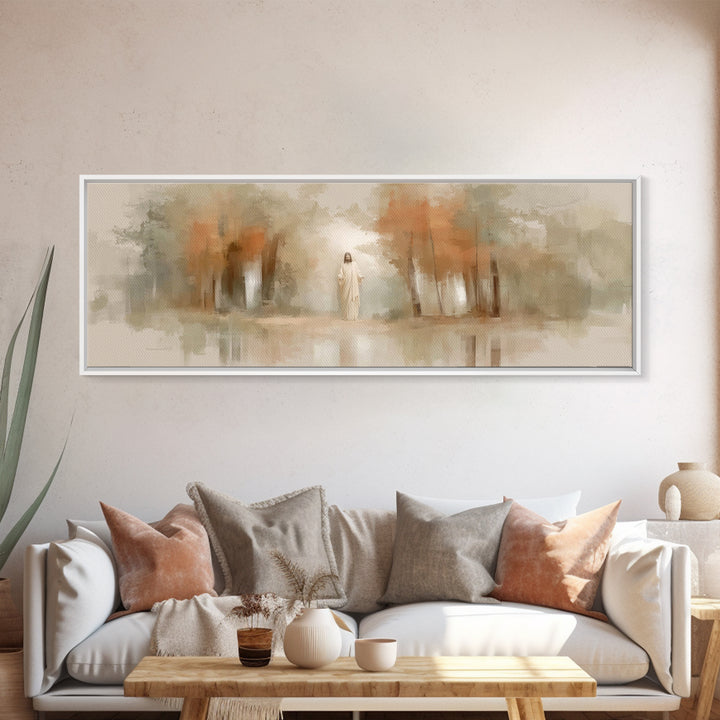 Autumn Light Divine | Framed Canvas Print | Christian Wall Art | Panoramic Wall Art | Jesus Painting | Christian Art Canvas