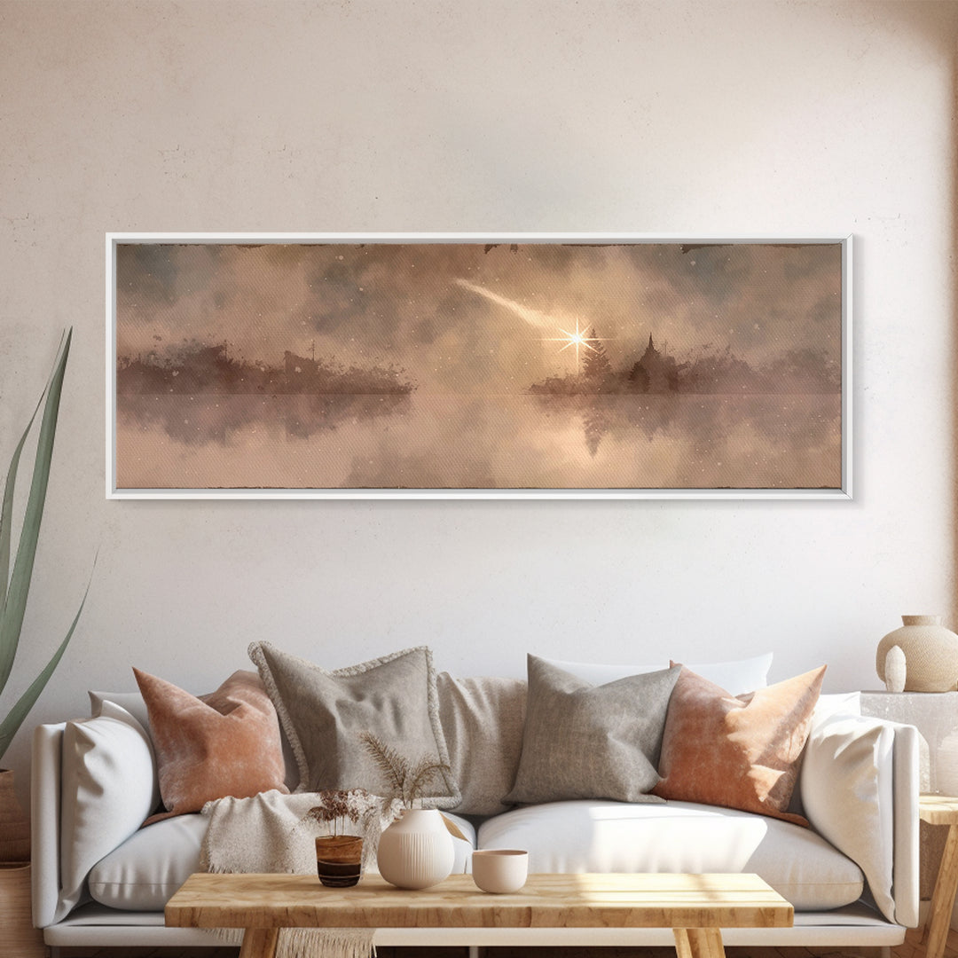 The Guiding Star – Framed Canvas Print – Panoramic Wall Art – Christian Wall Art – Christian Art Canvas – Christmas Art – Jesus Painting