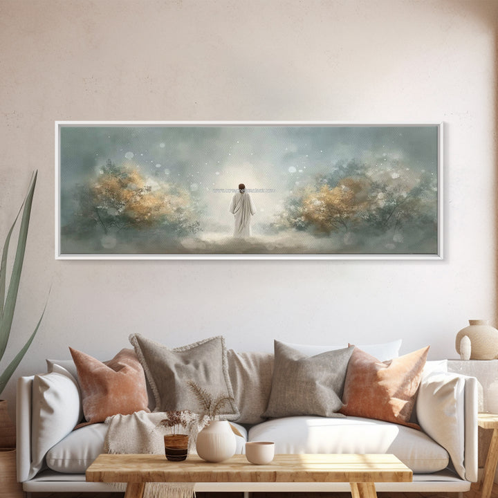 Heavenly Dawn Rise – Framed Canvas Print – Christian Art Canvas – Jesus Painting – Panoramic Frame – Christmas Art