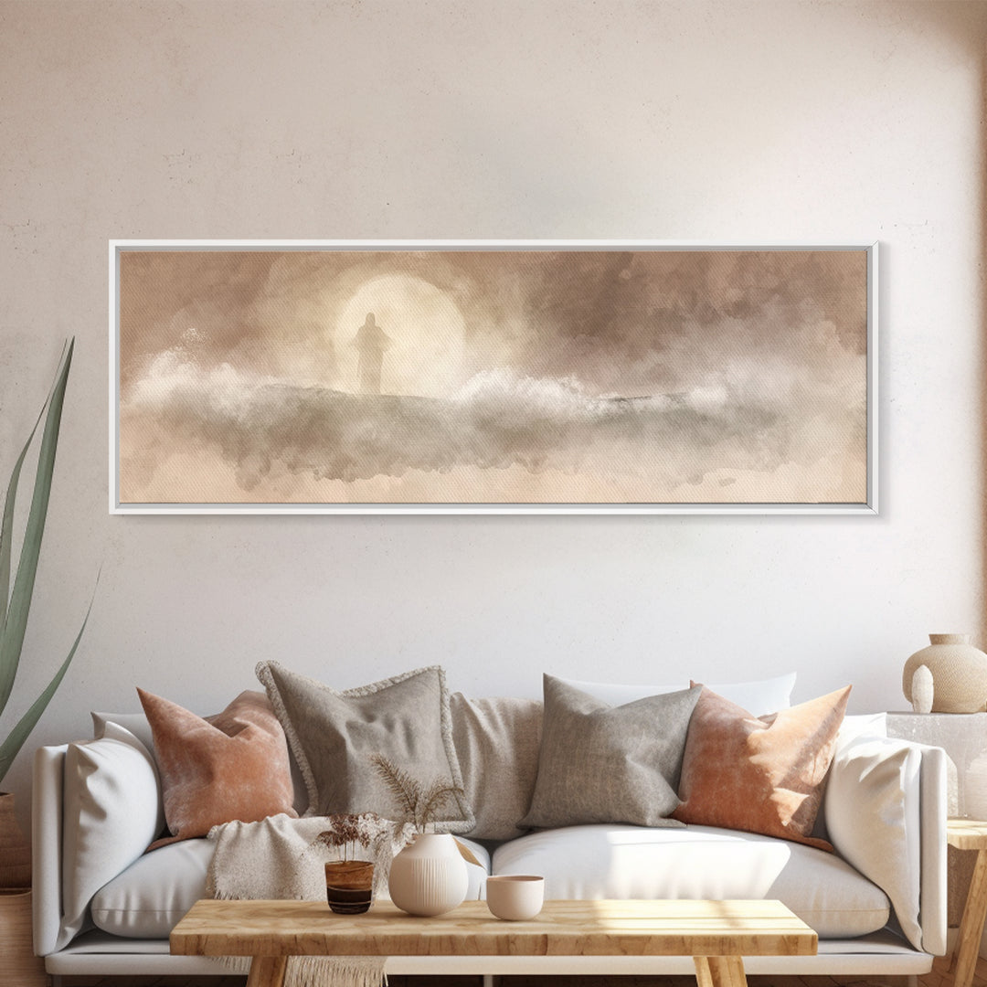Calm Of The Storm – Framed Canvas Print – Panoramic Art – Christian Wall Art – Jesus Painting – Christian Art Canvas – Christian Gift