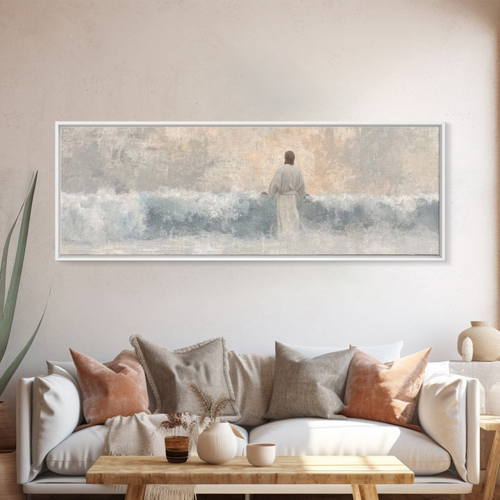 Waves Of Salvation – Framed Canvas Print – Christian Art – Jesus Canvas Art – Panoramic Wall Art – Christian Painting – Christian Gift Idea