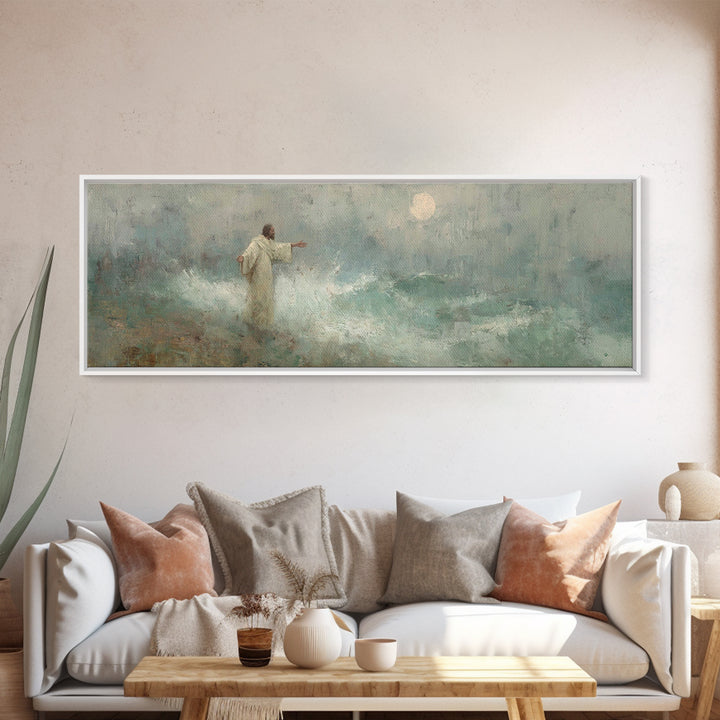 Ocean Of Peace, Framed Canvas Print, Jesus Painting, Christian Wall Art, Panoramic Print, Christian Art Canvas, Christian Christmas Art