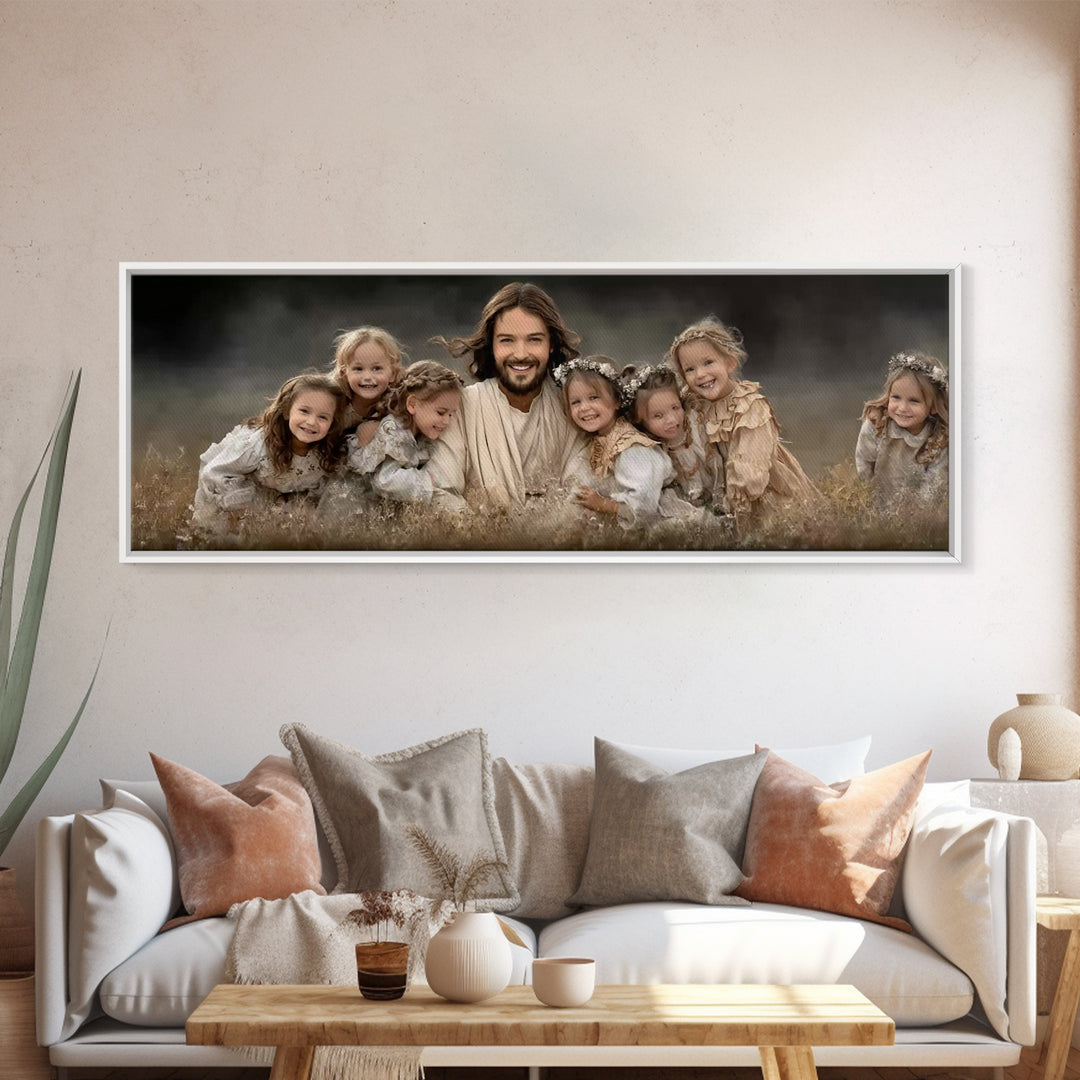Fields Of His Children – Framed Canvas Print – Christian Wall Art – Panoramic Art – Jesus Painting – Christian Art Canvas – Christian Gift