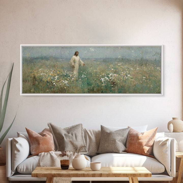 Quiet Bloom Path | Framed Canvas Print | Panoramic Painting | Christian Art | Christian Art Canvas | Jesus Painting | Christian Wall Art |