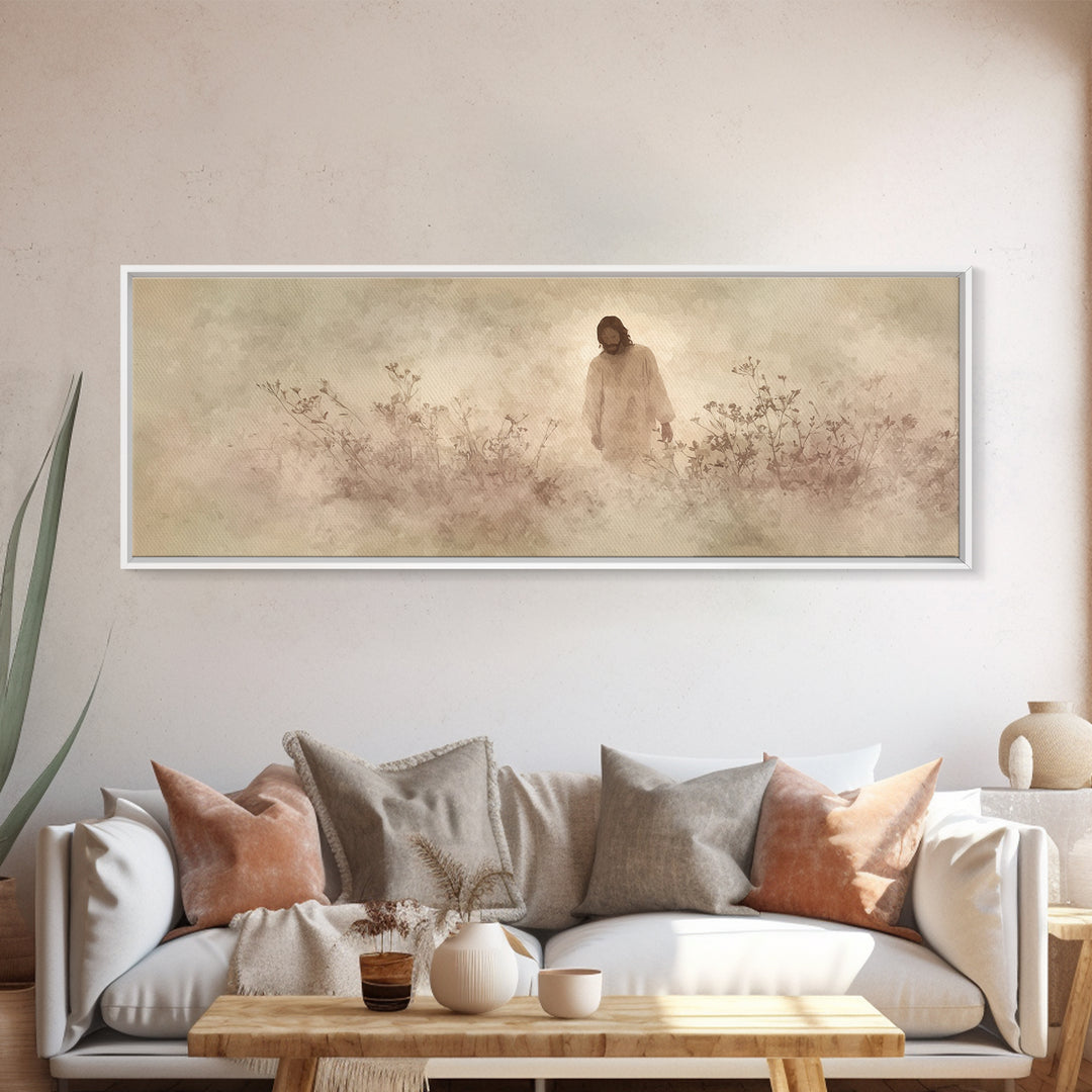 Stillness Of Faith - Framed Canvas Print - Panoramic Art - Christian Art Canvas - Christian Wall Art - Jesus Painting - Modern Christian Ar