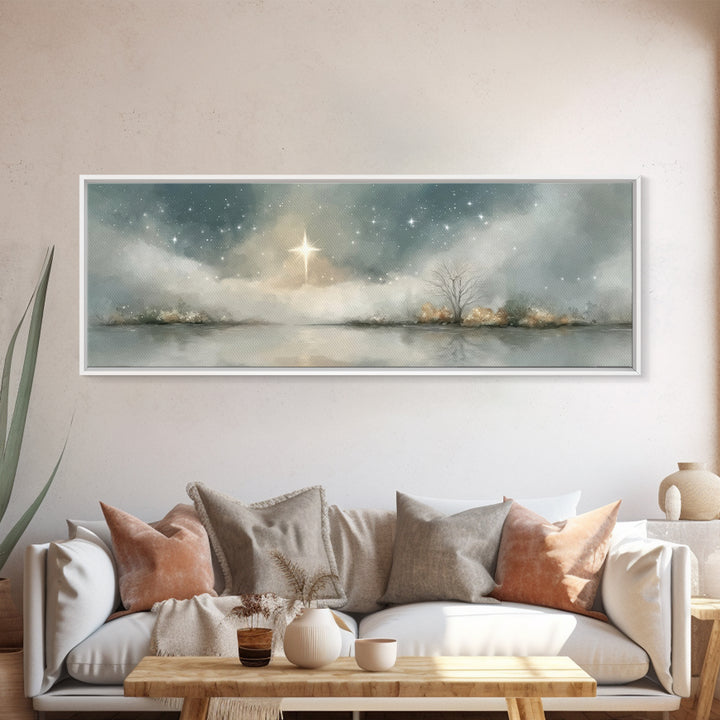 Heavenly Night | Framed Canvas Print | Panoramic Print | Christian Art | Christmas Wall Art | Christian Art Canvas | Christian Christmas De