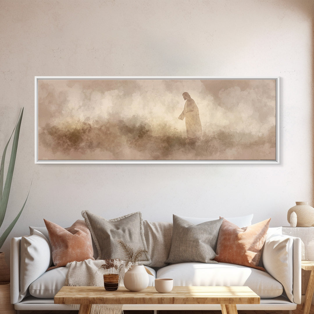 Dust And Dawn | Framed Canvas Print | Panoramic Frame | Christian Art Canvas | Jesus Painting | Christian Wall Art | Moody Christian Art |