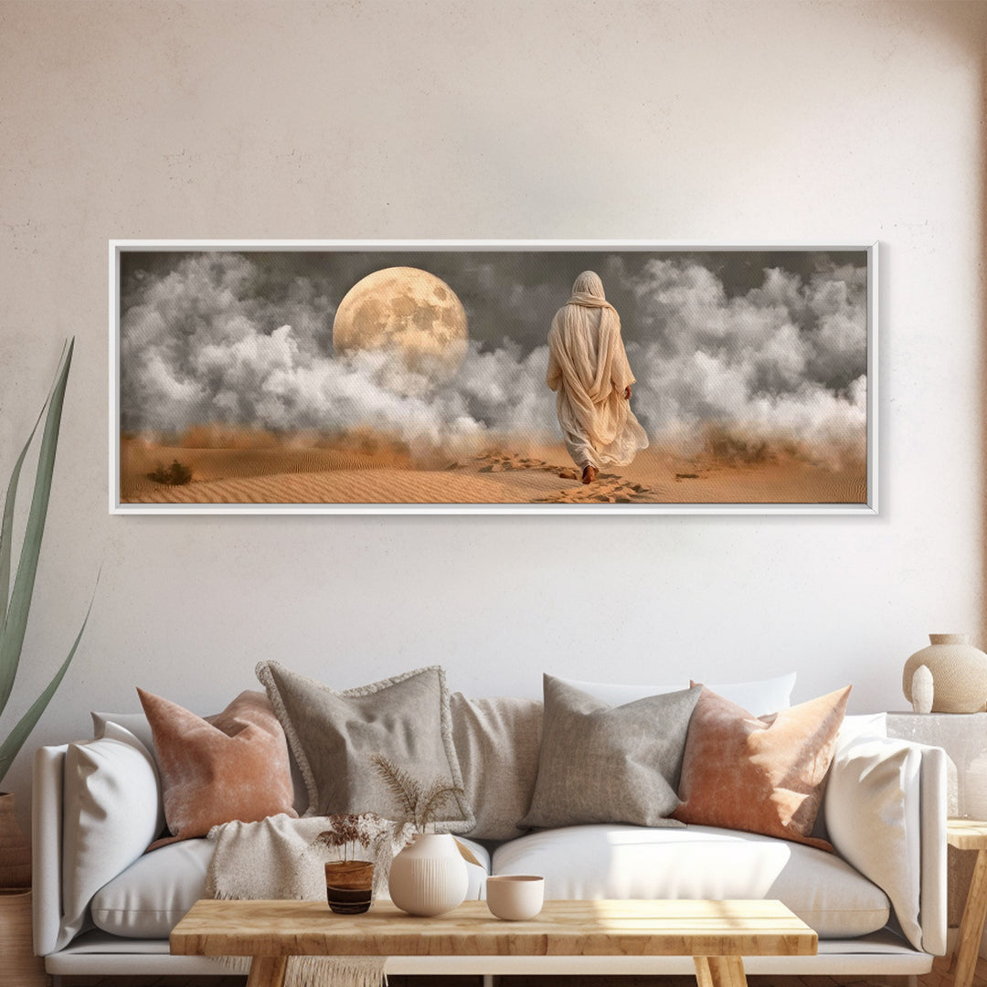 Midnight Pilgrim – Framed Canvas Print – Panoramic Painting – Jesus Painting – Christian Art Canvas – Christian Wall Art – Vintage Christia