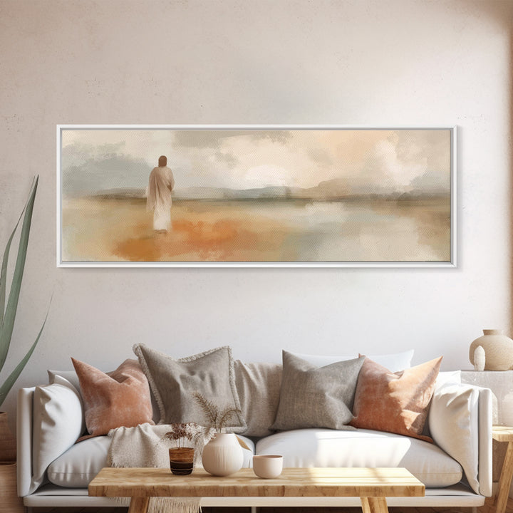 Still Waters Walk | Framed Canvas Print | Panoramic Wall Art | Christian Art Canvas | Christian Art | Jesus Painting | Minimalist Christian