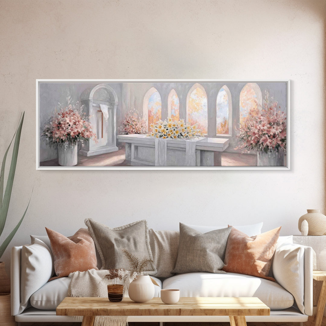 Sanctuary Blossoms – Framed Canvas Print – Panoramic Painting – Christian Art – Christian Art Canvas – Christian Decor – Christian Gift Ide