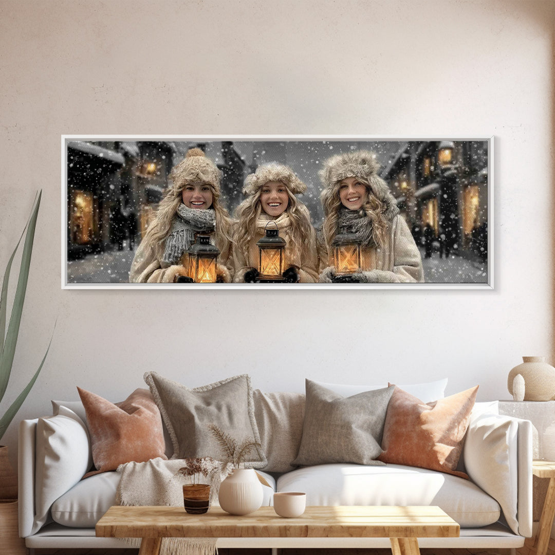 Winter Lantern Joy | Framed Canvas Print | Panoramic Art | Christmas Wall Art | Christian Christmas Art | Christian Decor | Christian Art C