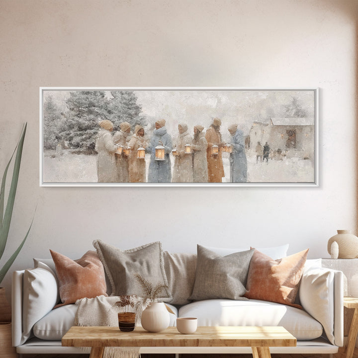 Snowlit Fellowship, Framed Canvas Print, Extra Wide Art, Christmas Art Prints, Christian Christmas Art, Christian Decor, Christian Art Canv
