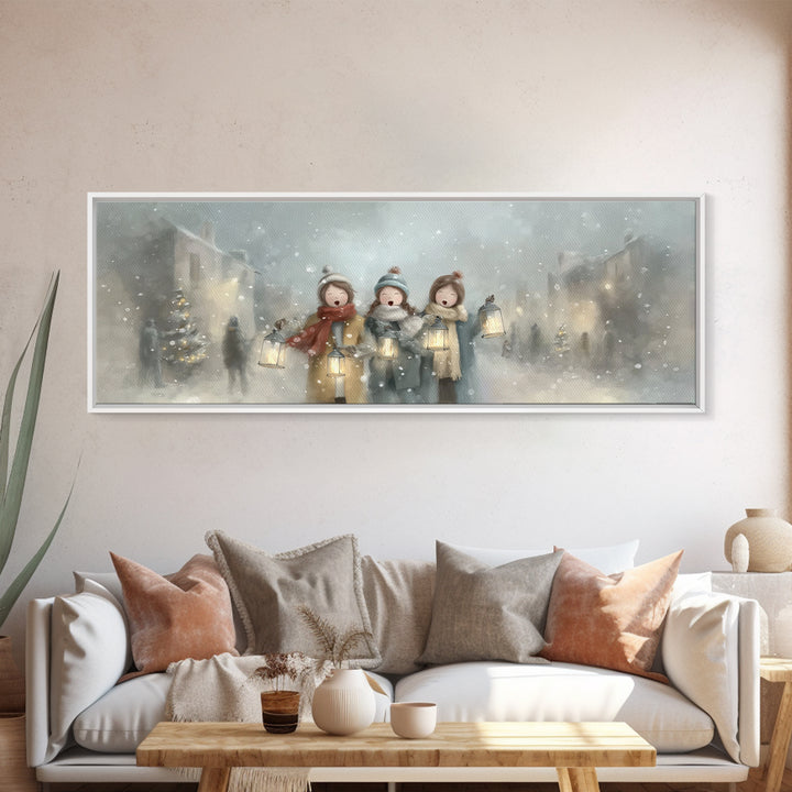 Caroling Sisters – Framed Canvas Print – Panoramic Wall Art – Christmas Wall Art – Christian Christmas Art – Christian Decor – Christian Ar