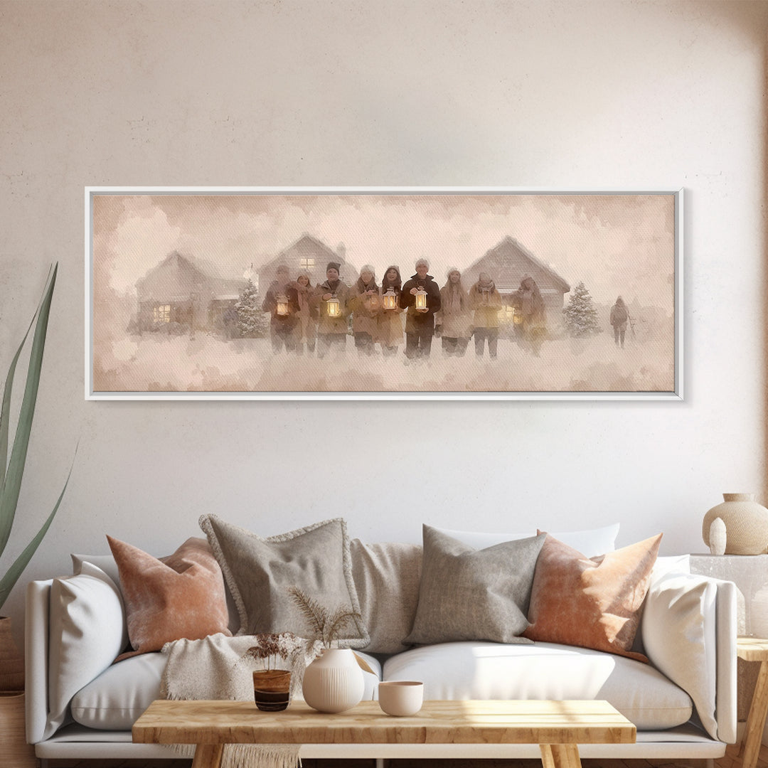 Winter Choir Line | Framed Canvas Print | Panoramic Painting | Christmas Art | Christian Christmas Art | Christian Decor | Christian Art Ca