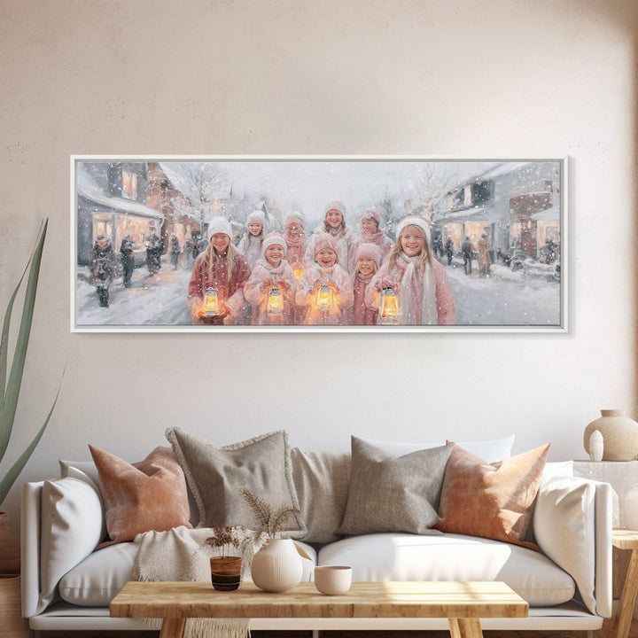 Joyful Lantern Parade, Framed Canvas Print, Panoramic Art, Christmas Wall Art, Christian Christmas Art, Christian Gift Ideas, Christian Art