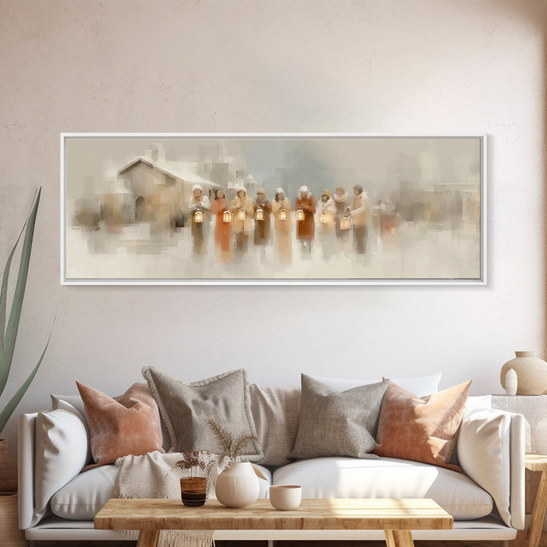 Lanterns Of Peace – Framed Canvas Print – Panoramic Art – Christmas Wall Art – Christian Christmas Art – Christian Decor – Christian Art Ca