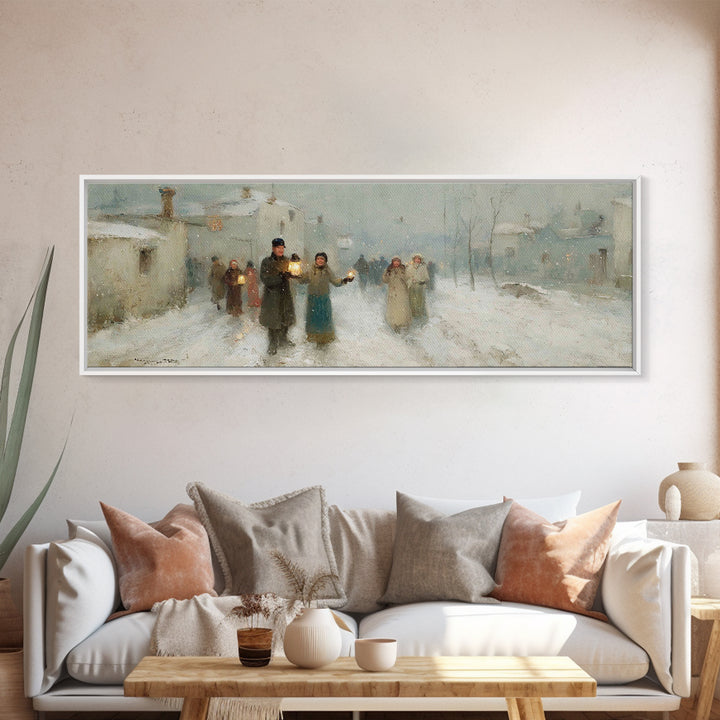 Snow Village Hope, Framed Canvas Print, Panoramic Print, Christian Wall Art, Christian Art Canvas, Christmas Art, Christian Christmas Art
