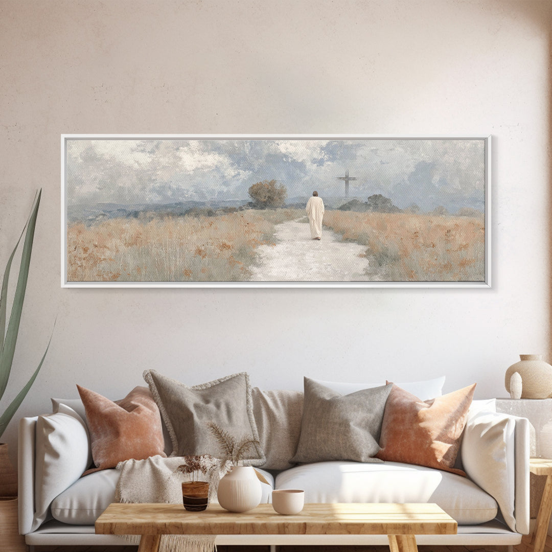 Path To The Cross – Framed Canvas Print – Panoramic Print – Jesus Painting – Christian Art Canvas – Christian Wall Art – Christian Art