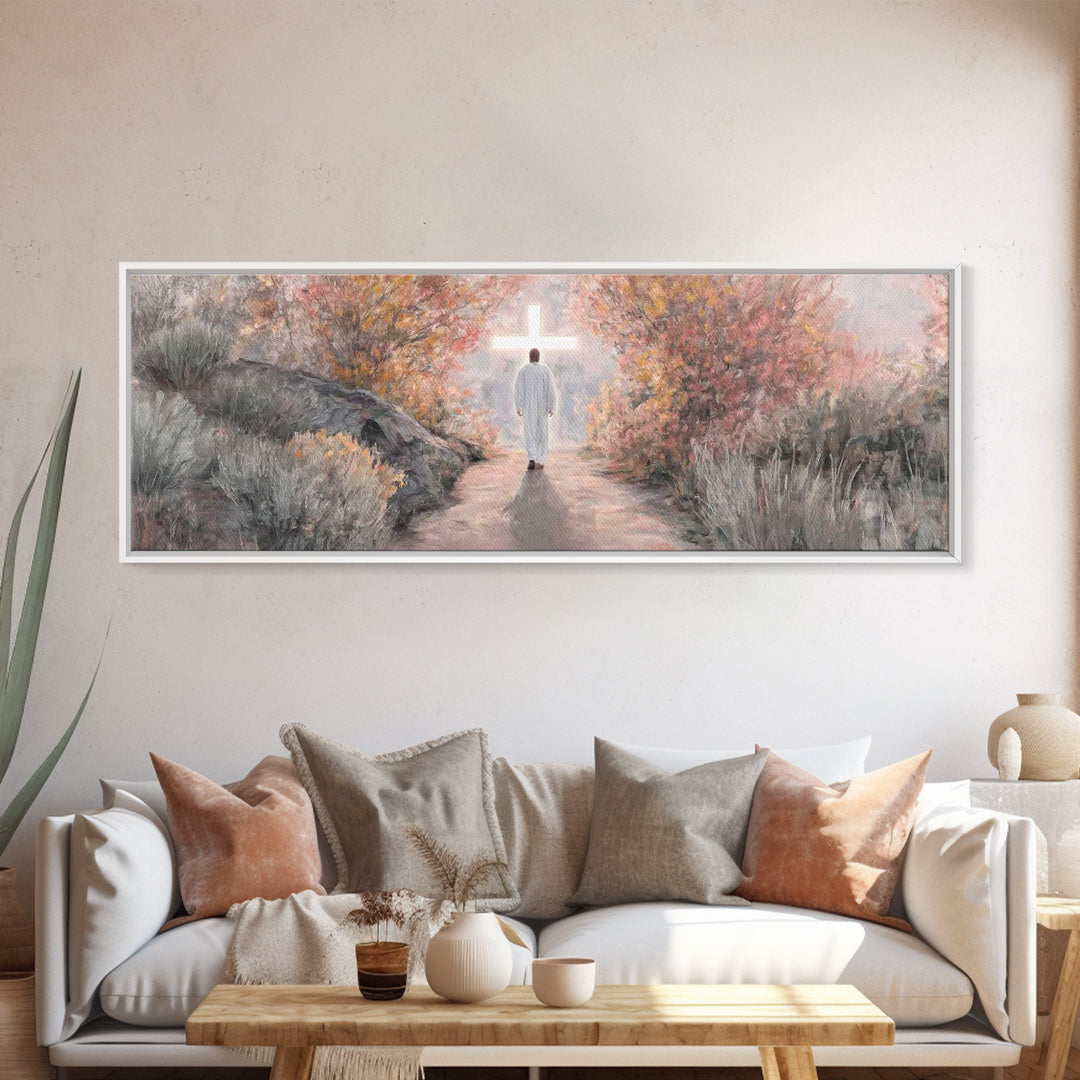 Autumn Promise Light, Framed Canvas Print, Christian Art Canvas, Panoramic Wall Art, Christian Wall Art, Jesus Painting, Modern Christian A