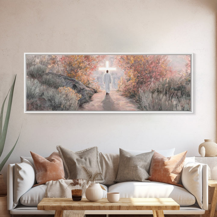 Autumn Promise Light, Framed Canvas Print, Christian Art Canvas, Panoramic Wall Art, Christian Wall Art, Jesus Painting, Modern Christian A